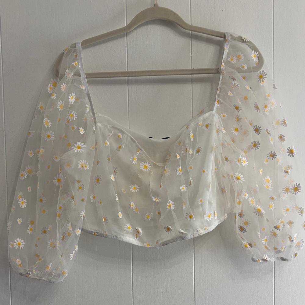 Floral Sheer White Crop Top